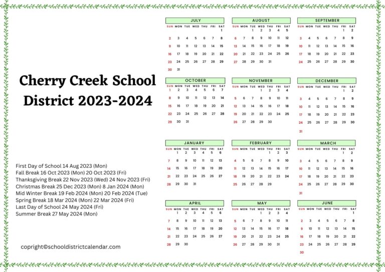 Cherry Creek School District Calendar Holidays 2023-2024