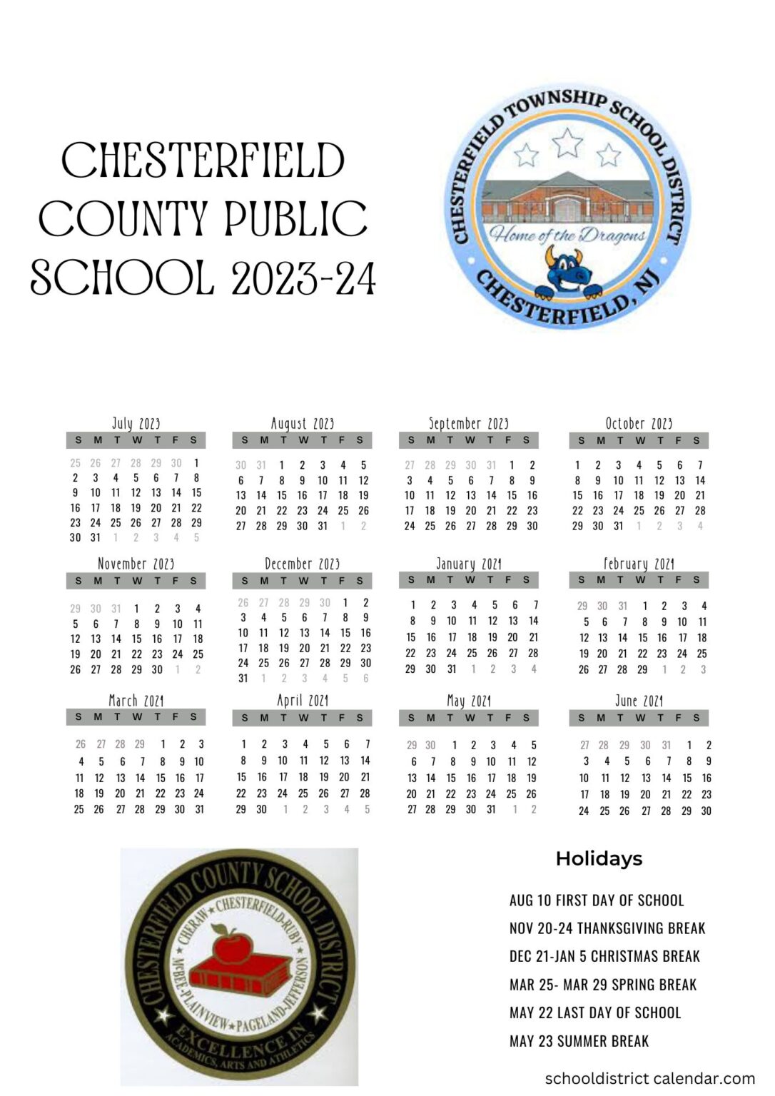 Chesterfield County Public Schools Calendar Holidays 202324
