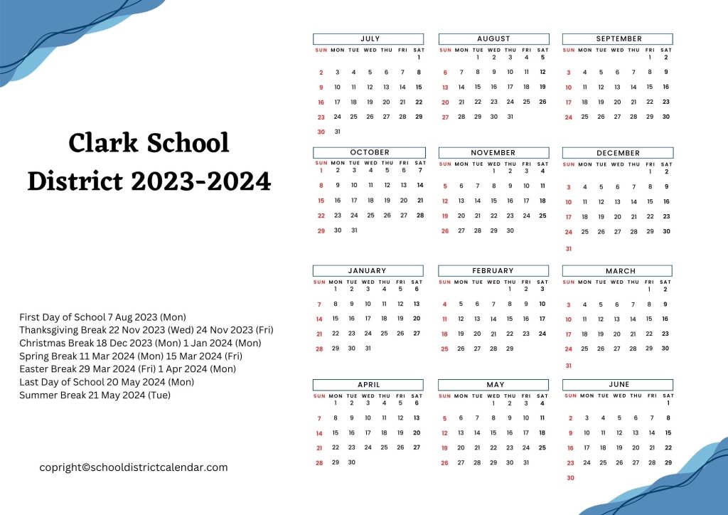 Clark School District Calendar