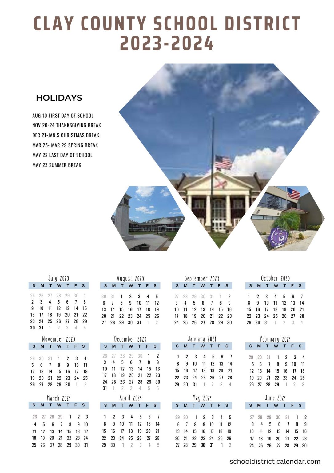 Clay County School District Calendar Holidays 2023-2024