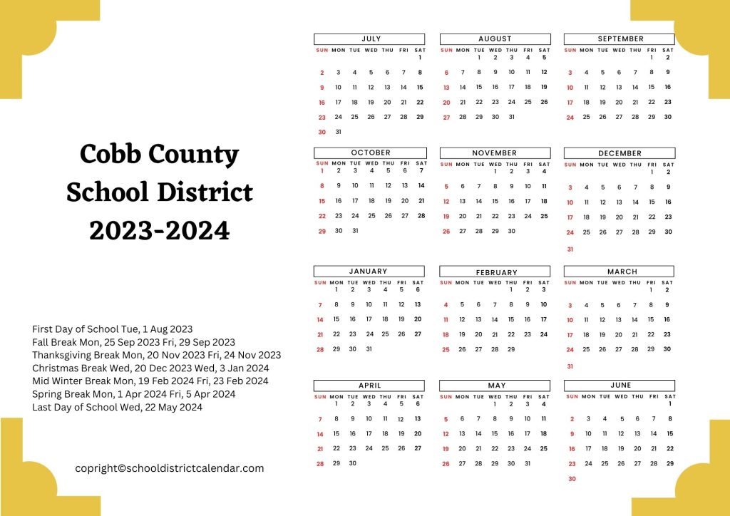 Cobb County School District Calendar