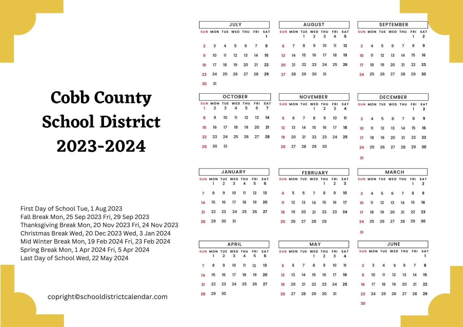 Cobb County School District Calendar Holidays 20232024