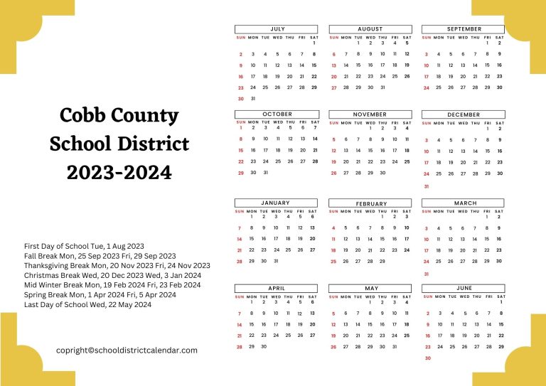 Cobb County School District Calendar Holidays 20232024