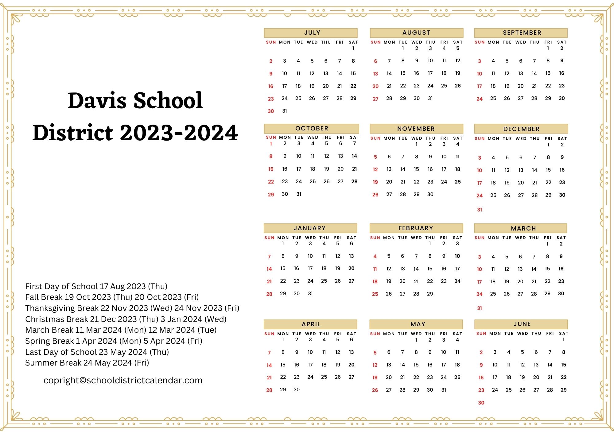 Davis School District Calendar 2025-2025