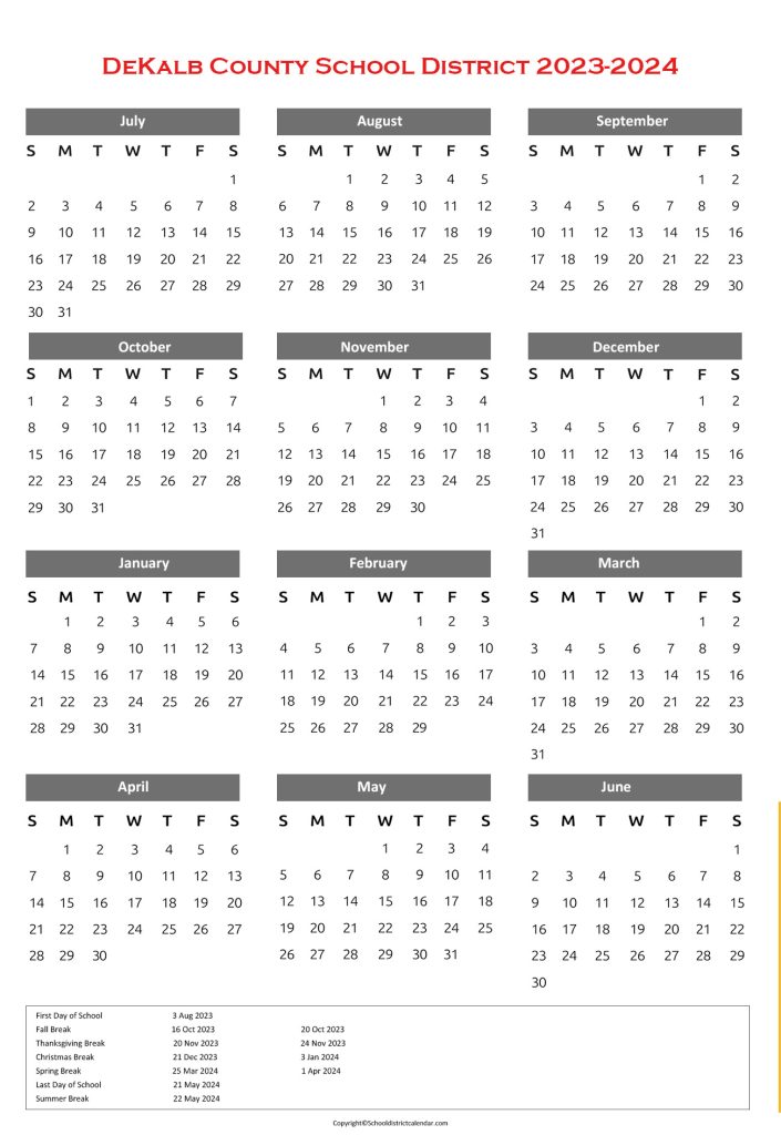 DeKalb County School District Calendar
