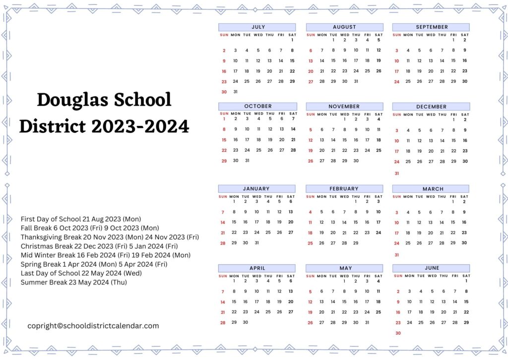 Douglas School District Calendar Holidays 2023-2024