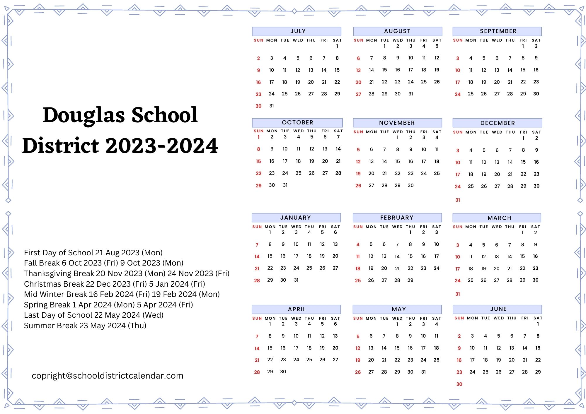 Douglas School District Calendar Holidays 20232024