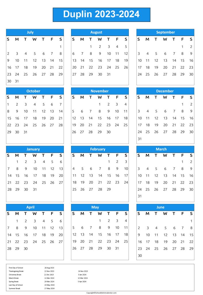 Duplin Schools District Holiday Calendar with Breaks
