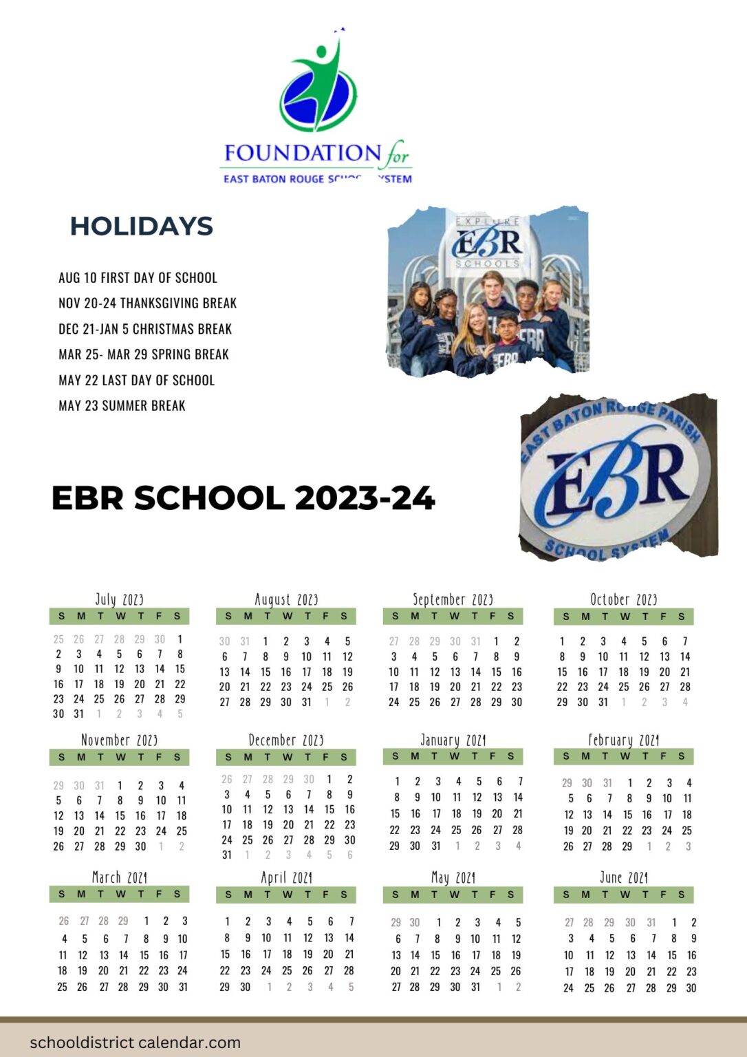 EBR Schools Calendar Holidays 20232024 [East Baton Rouge]