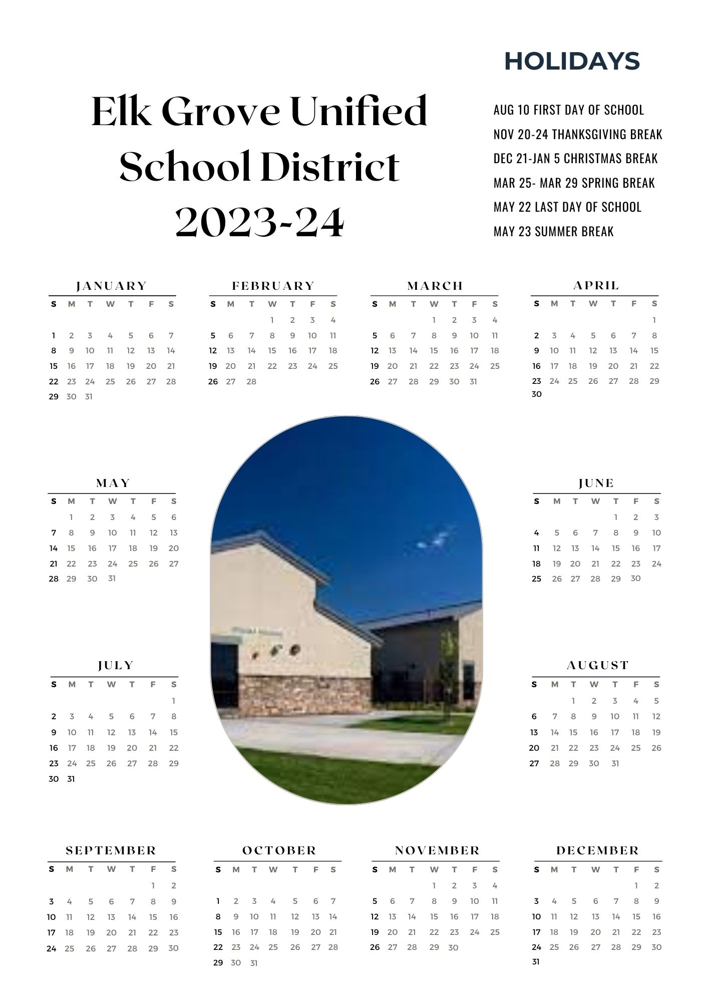 Elk Grove Unified School District Calendar Holidays 20232024