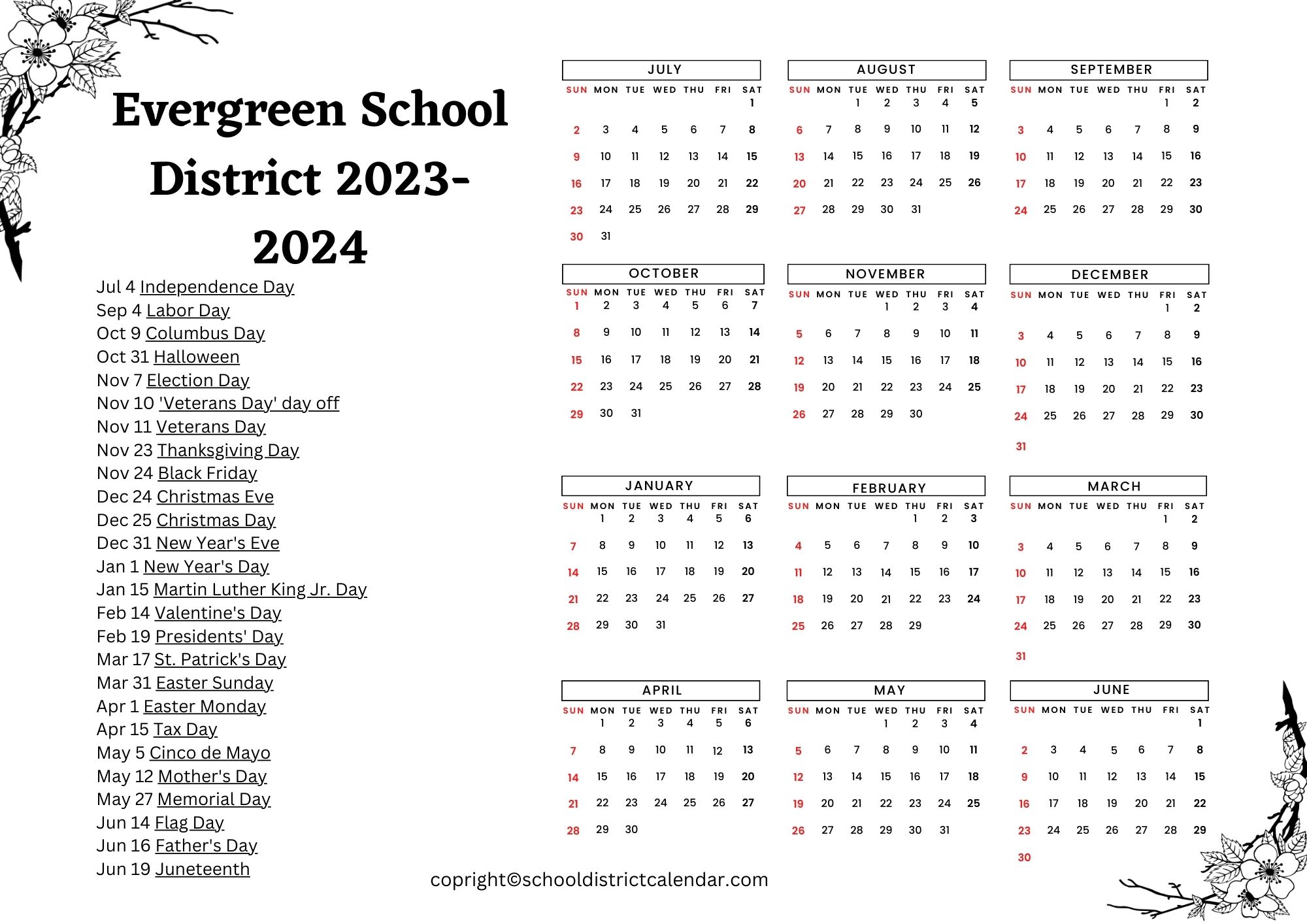 Evergreen School District Calendar Holidays 20232024