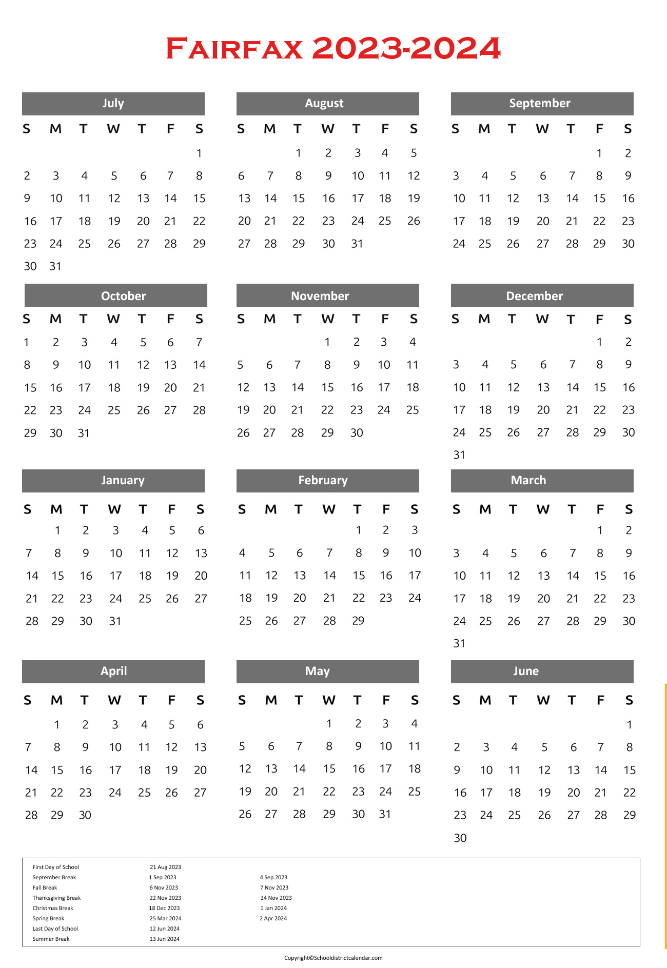 Fairfax County Public Schools Calendar Holidays 2023-2024