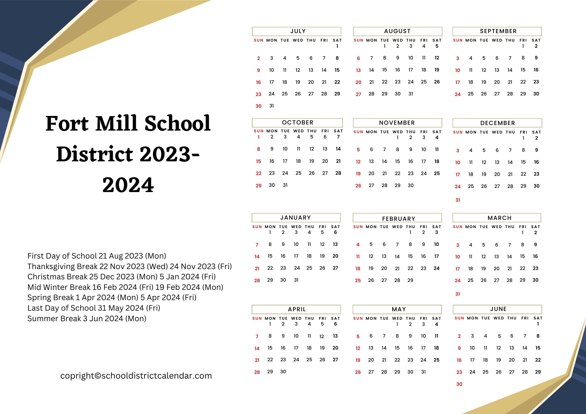 Fort Mill School District Calendar Holidays 20232024