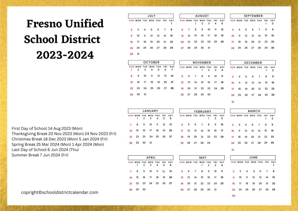 Fresno Unified School District Calendar