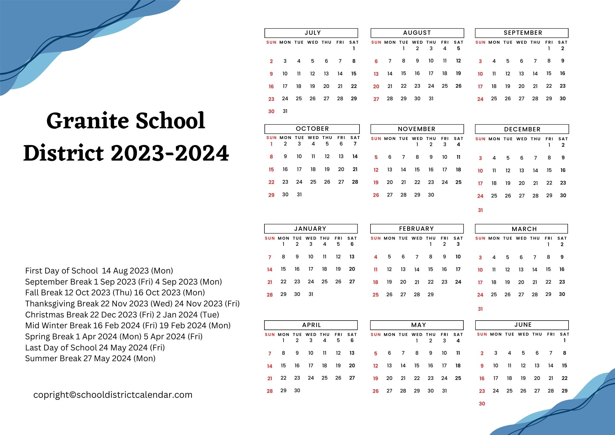 Granite School District Calendar Holidays 20232024