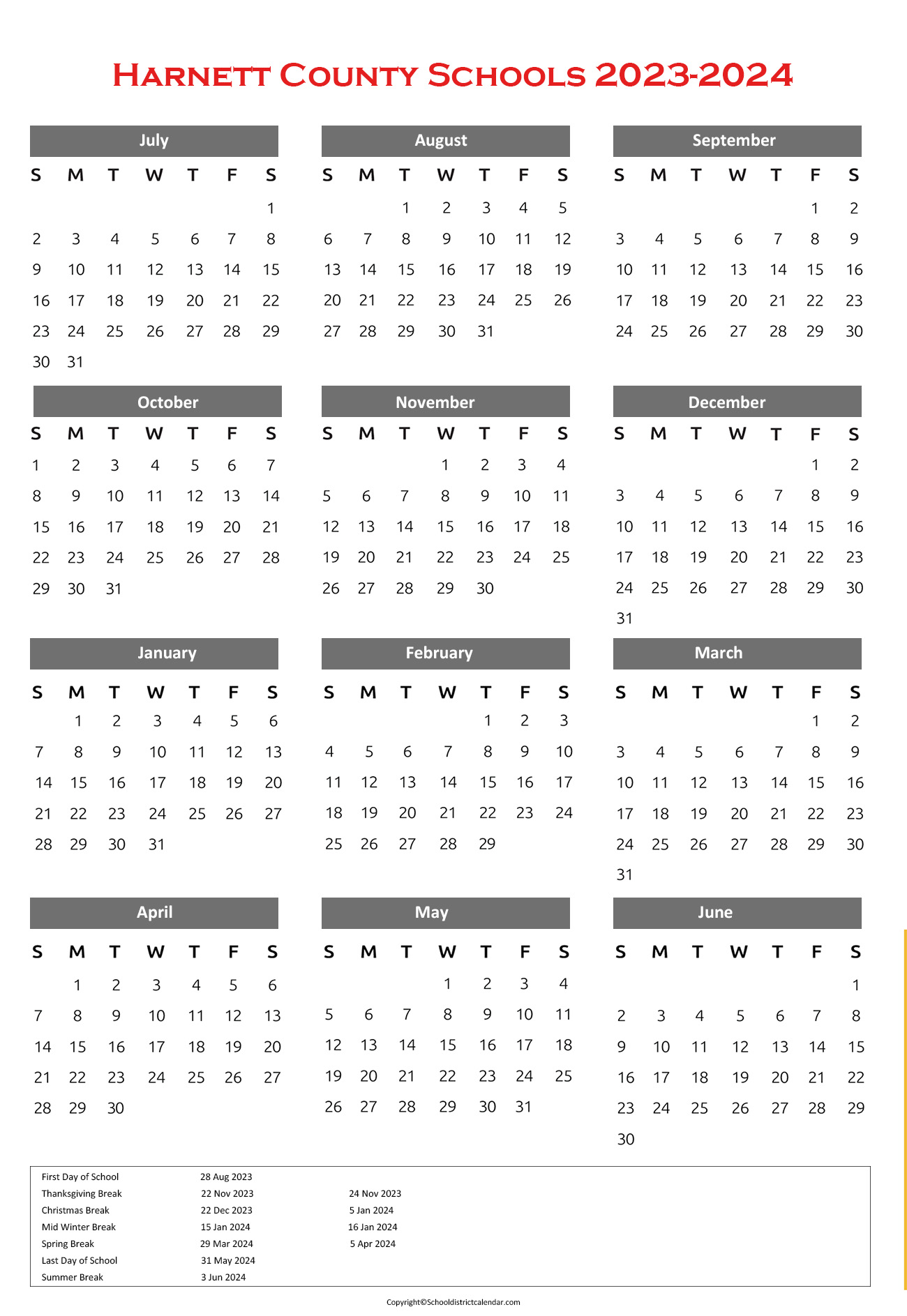 Harnett County Schools Calendar Holidays 2023 2024