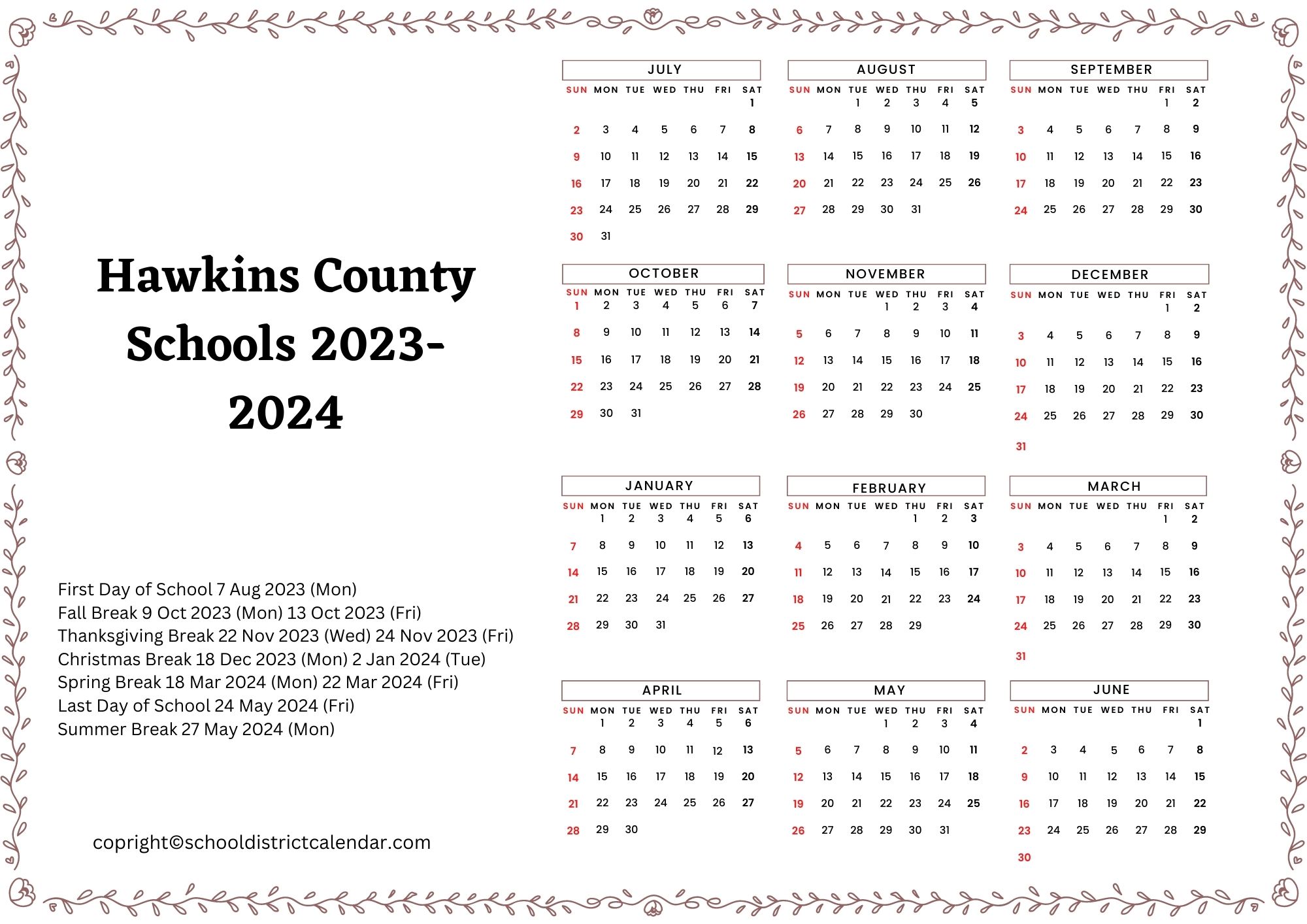 Hawkins County Schools Calendar Holidays 20232024