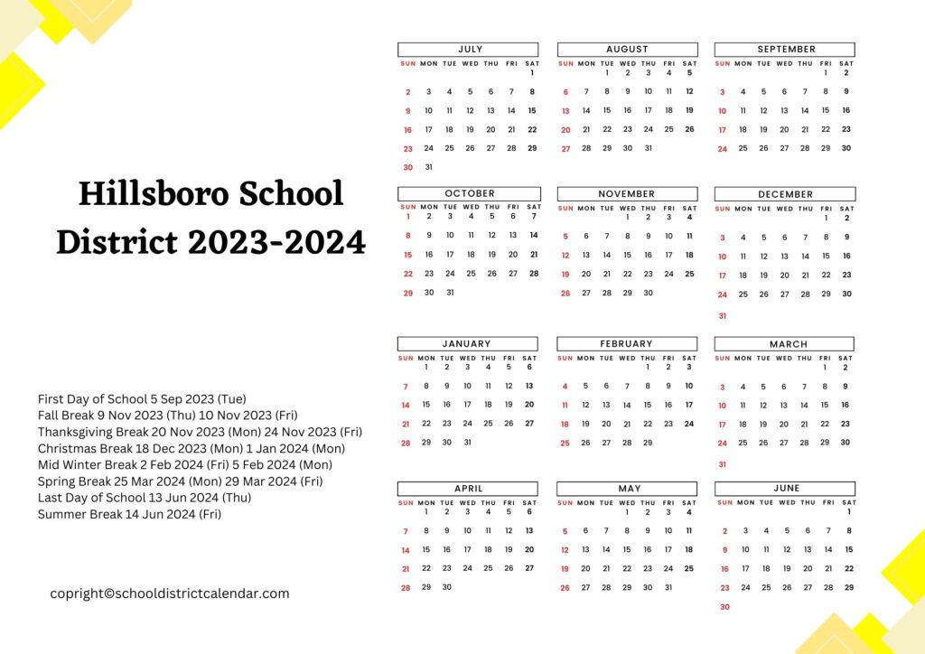 Hillsboro School District Calendar