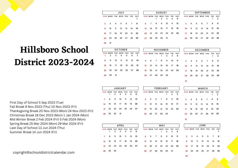 Hillsboro School District Calendar Holidays 20232024