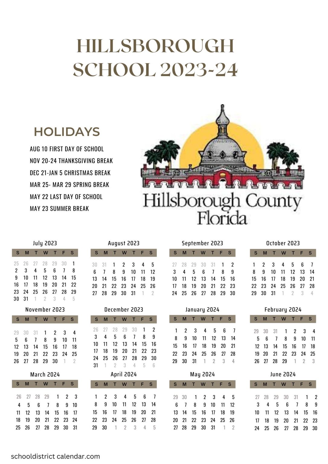 Hillsborough County School District Calendar Holidays 20232024