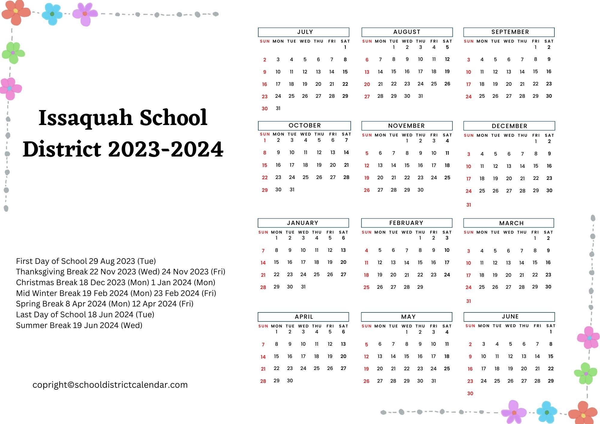 Issaquah School District Calendar Holidays 20232024