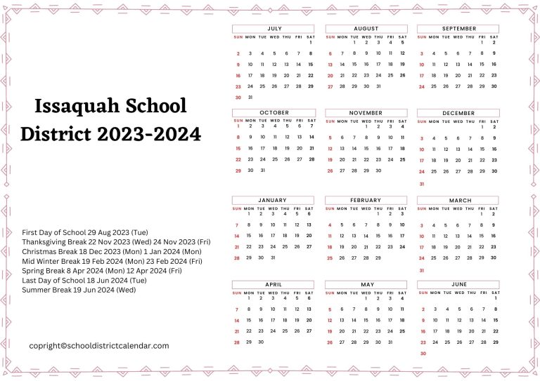 Issaquah School District Calendar Holidays 20232024