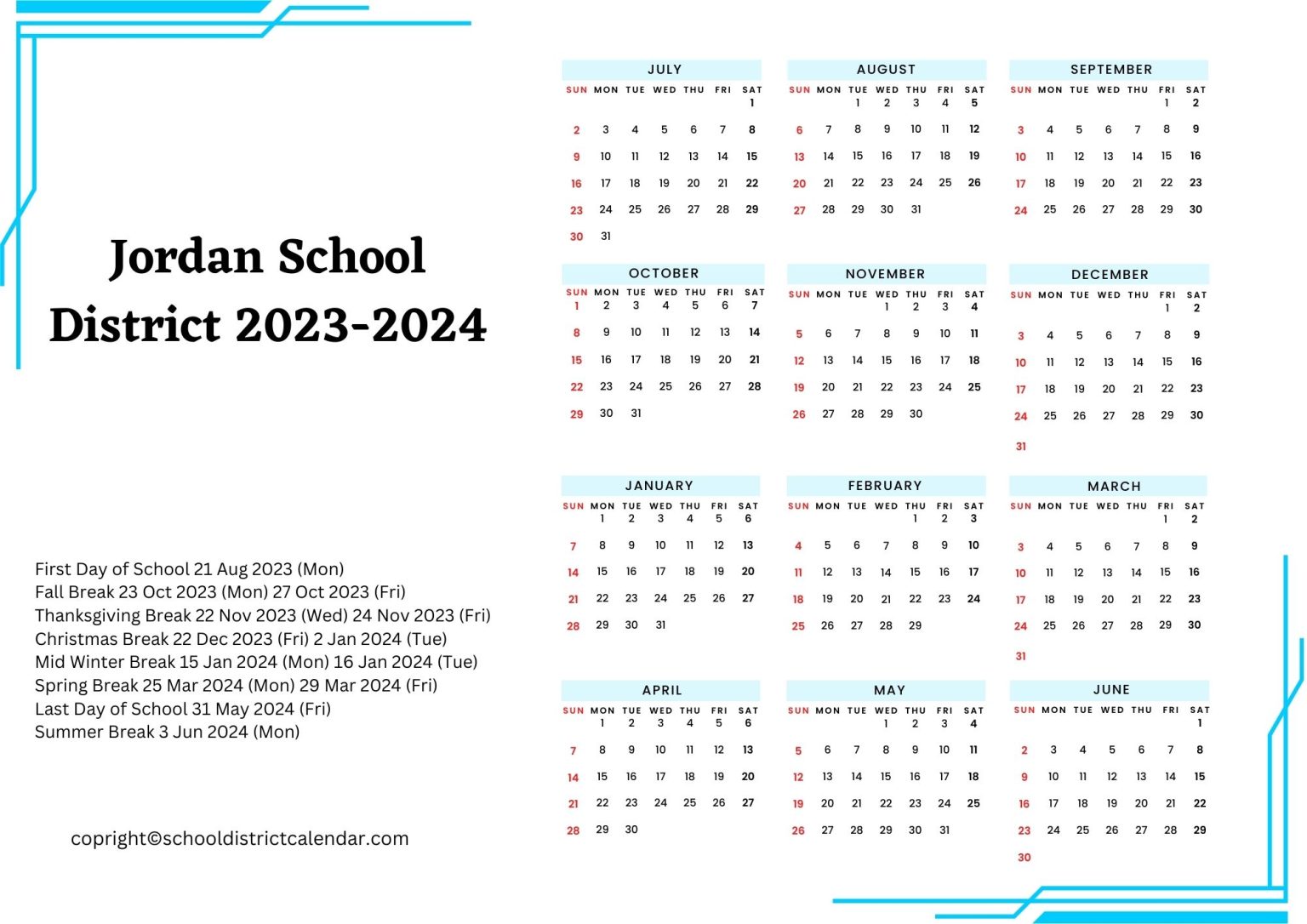Jordan School District Calendar Holidays 20232024