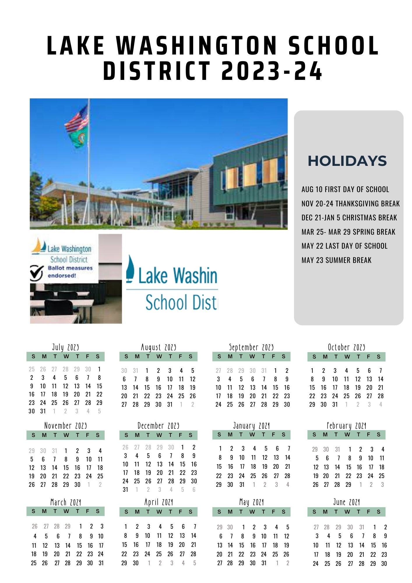 Lake Washington School District Calendar Holidays 2023-2024