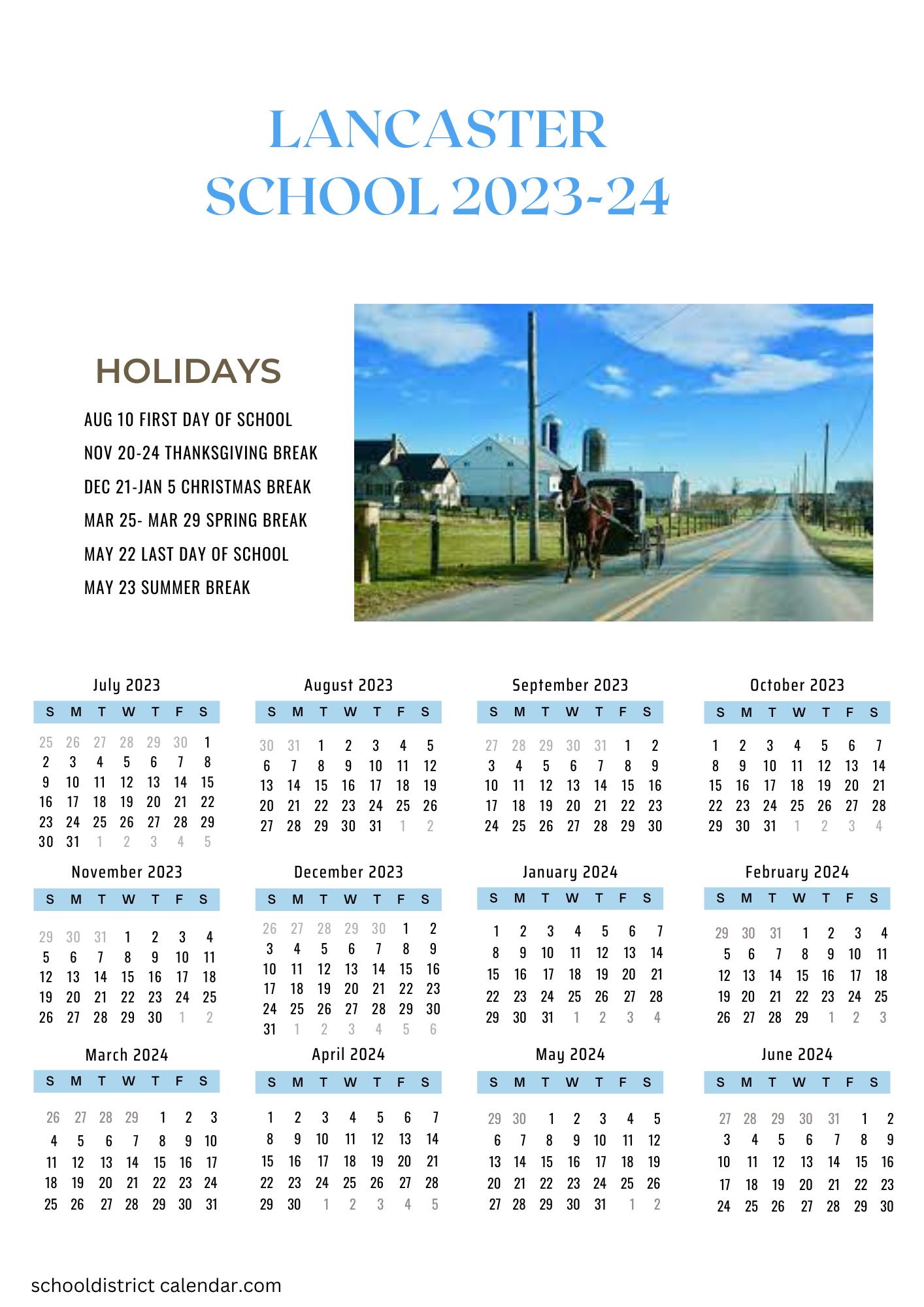 Lancaster School District Calendar Holidays 20232024