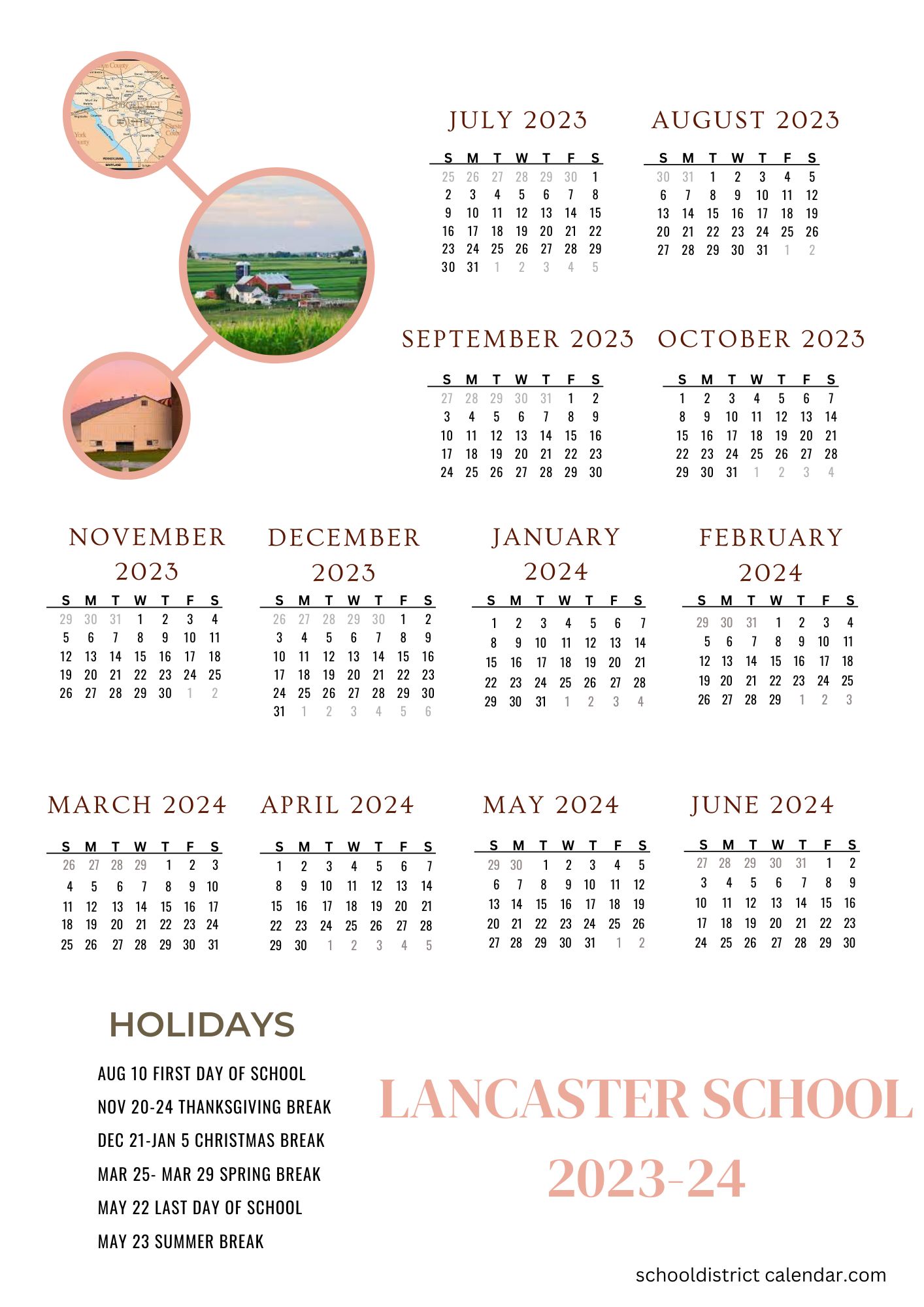 Lancaster School District Calendar Holidays 2023-2024