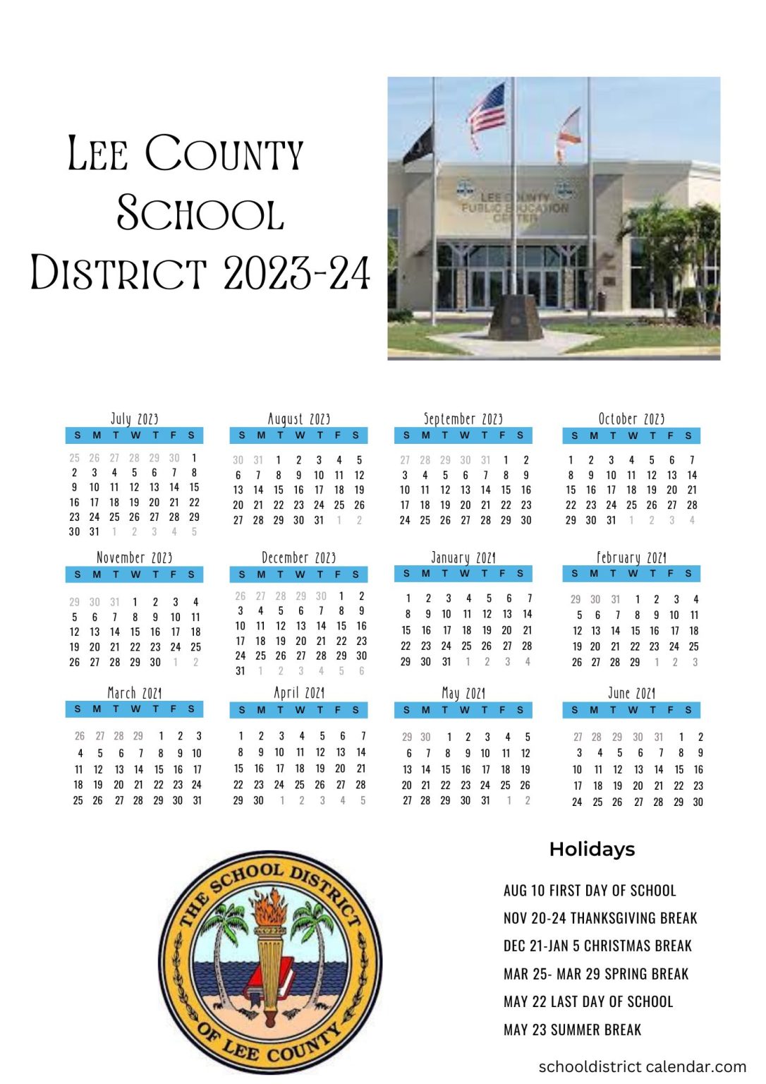 Lee County School District Calendar Holidays 20232024