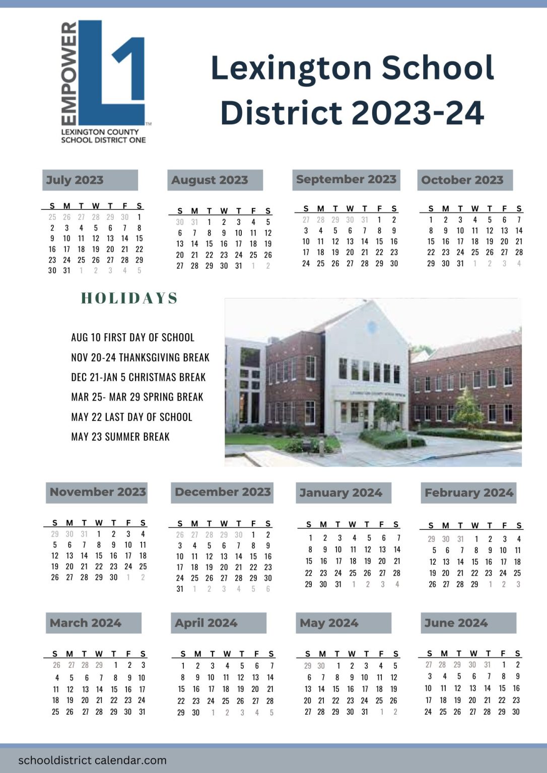 Lexington County School District 1 Calendar Holidays 20232024