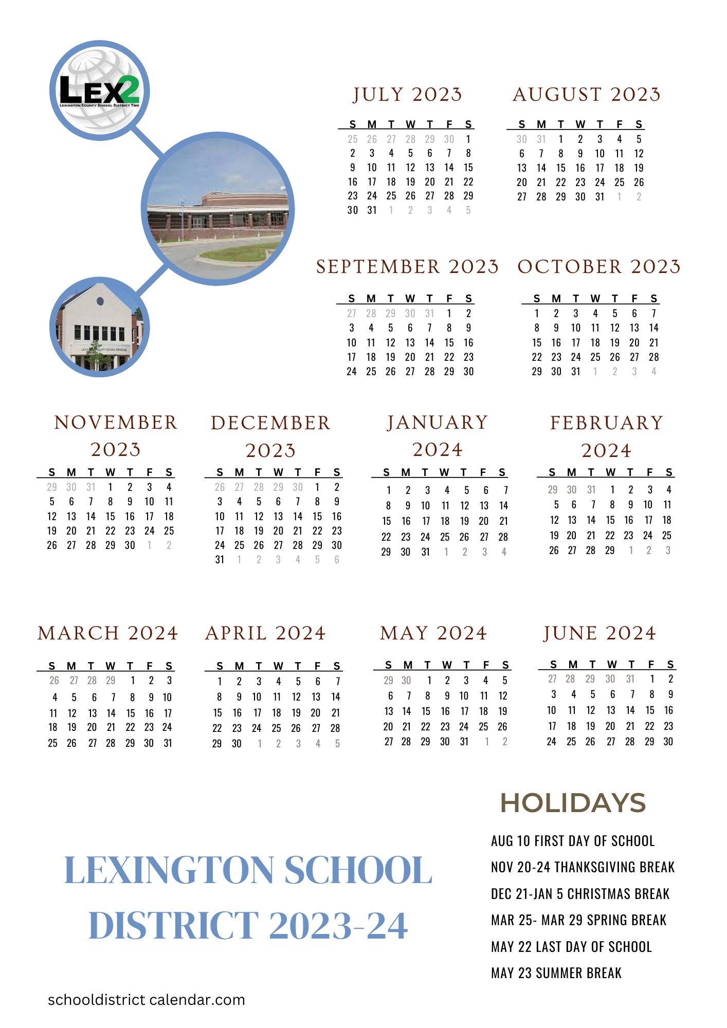 Lexington County School District 1 Calendar Holidays 20232024