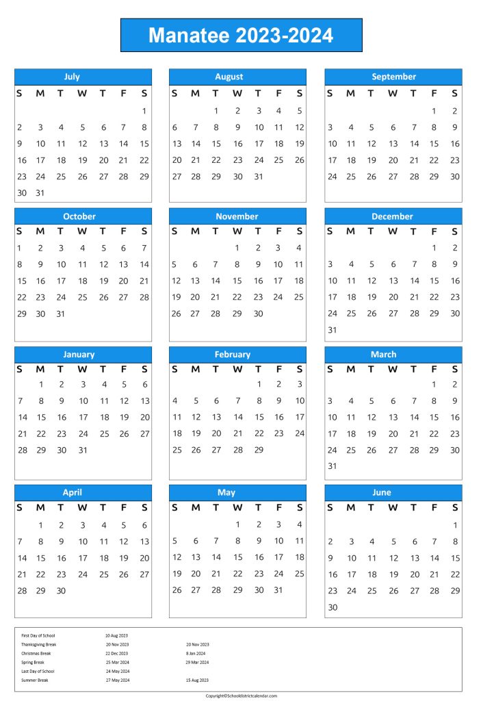 Manatee County School District Calendar