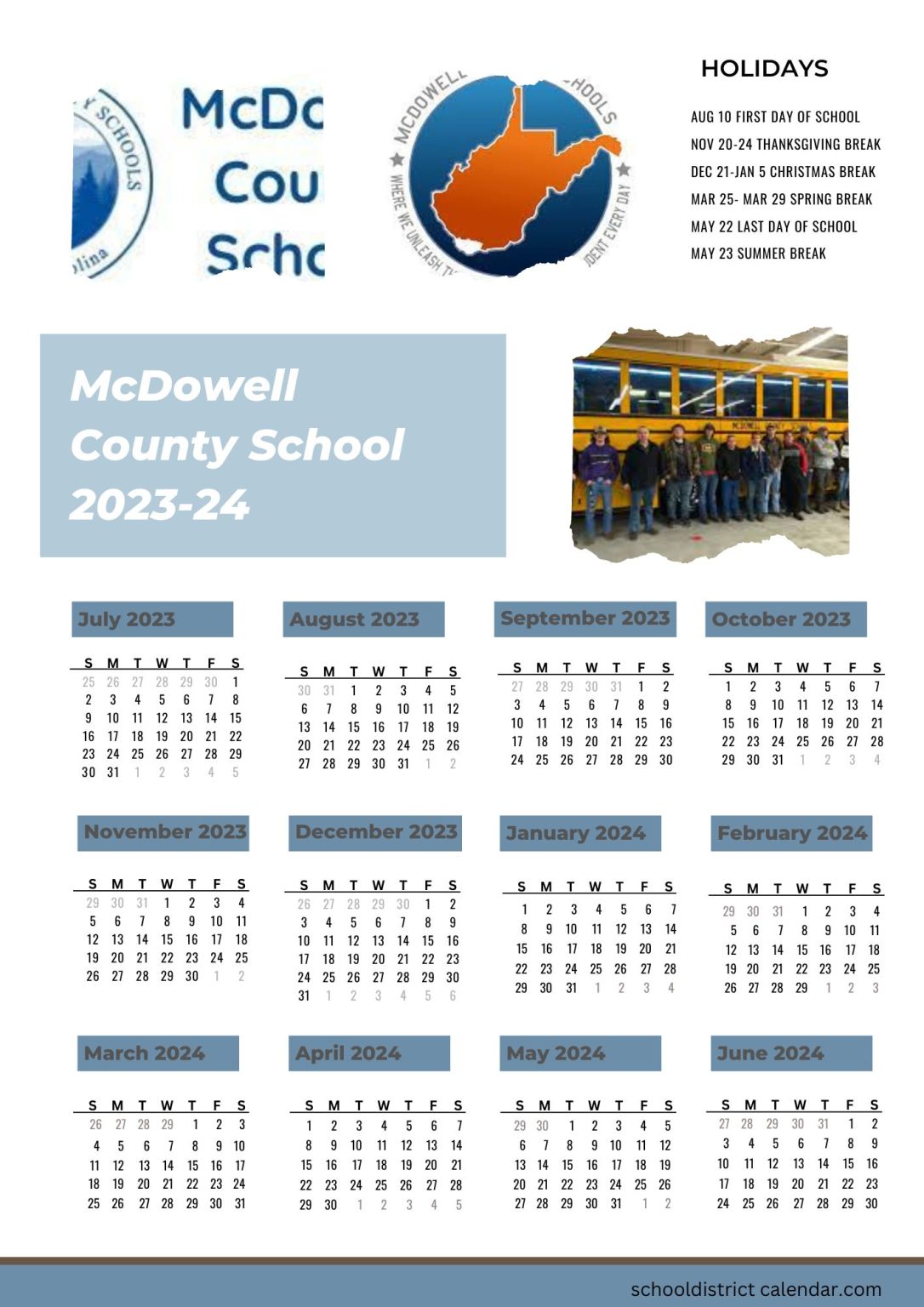 McDowell County Schools Calendar Holidays 20232024