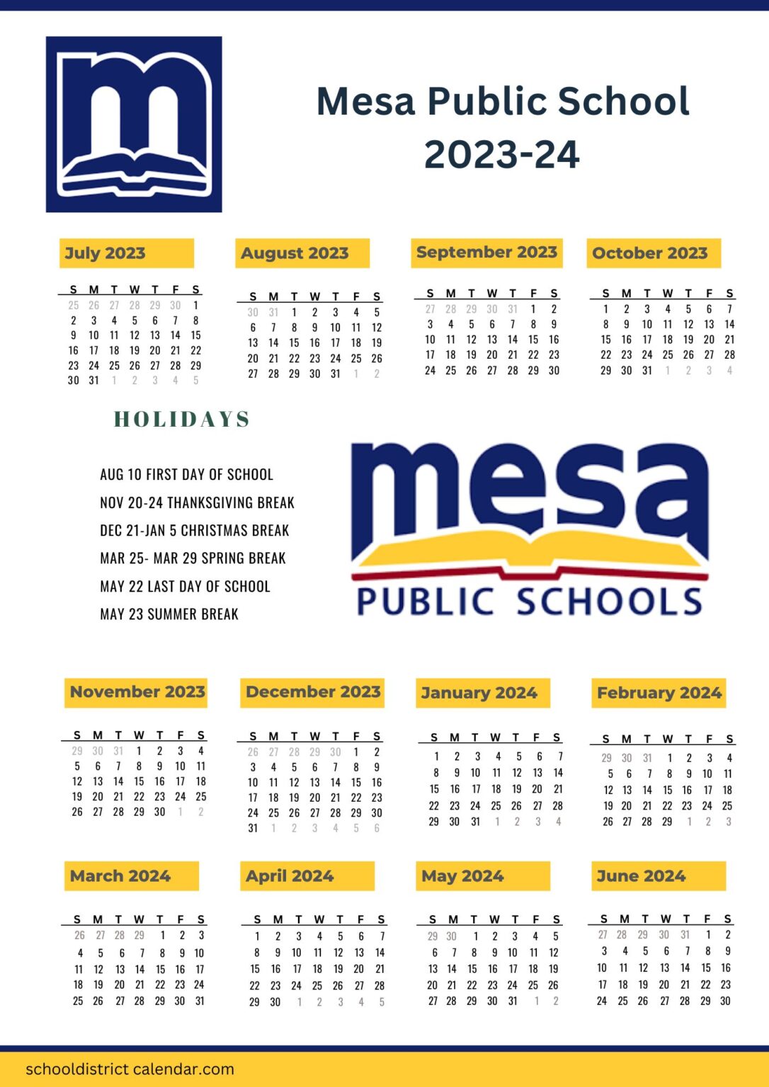 Mesa Public Schools Calendar Holidays 20232024