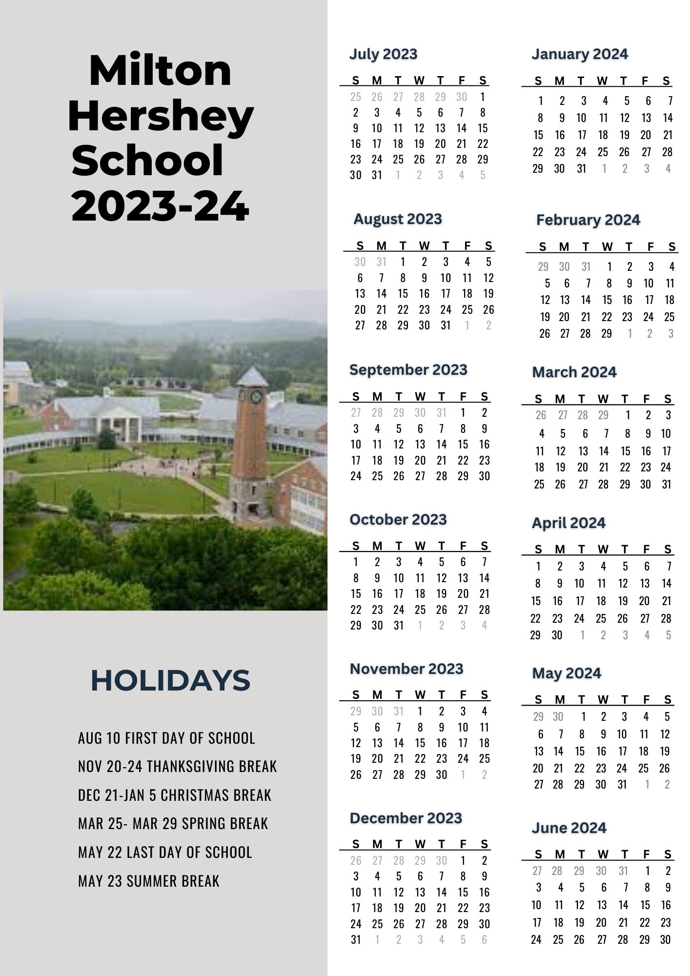 Milton Hershey School Calendar Holidays 20232024