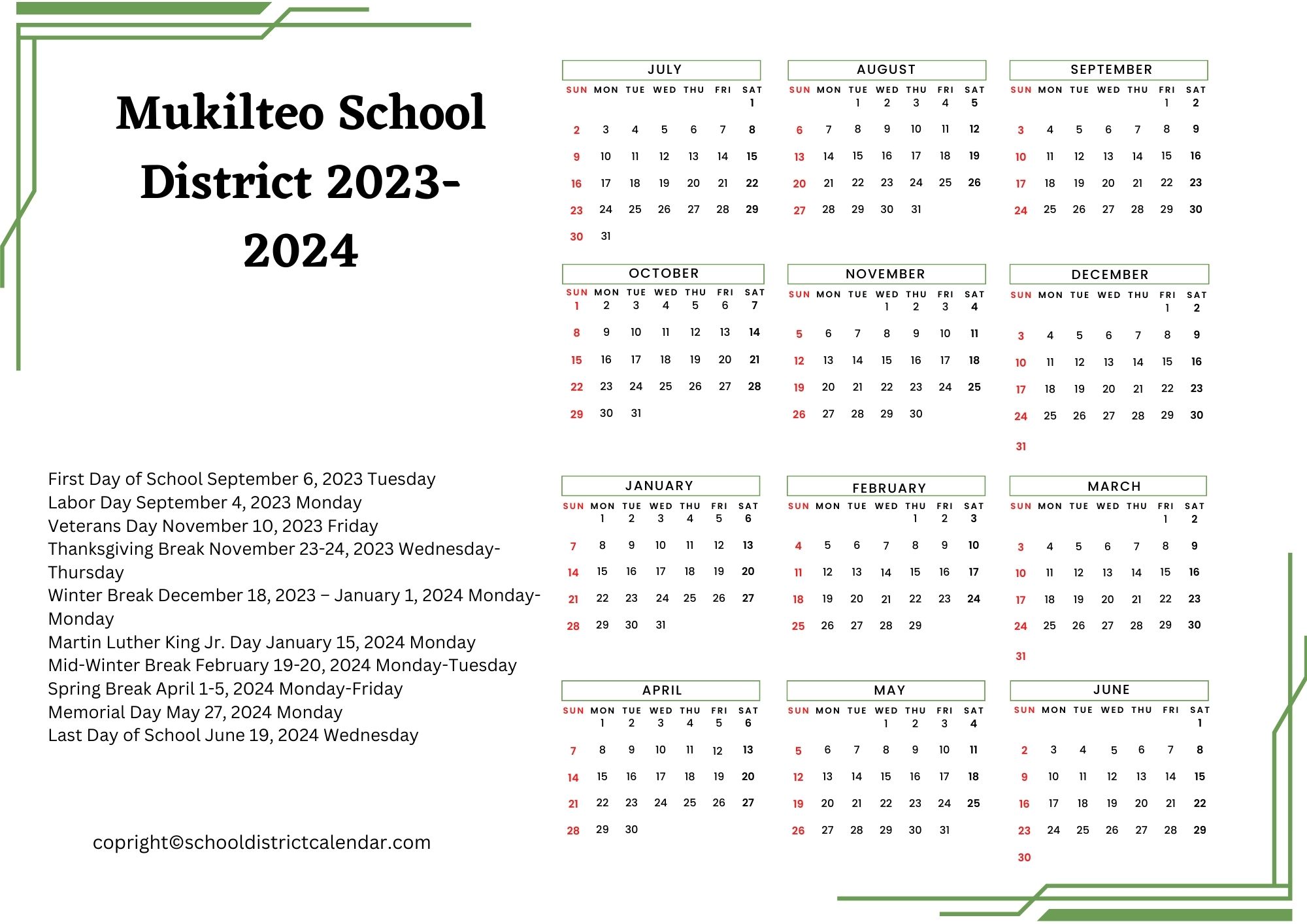 Mukilteo School District Calendar Holidays 20232024