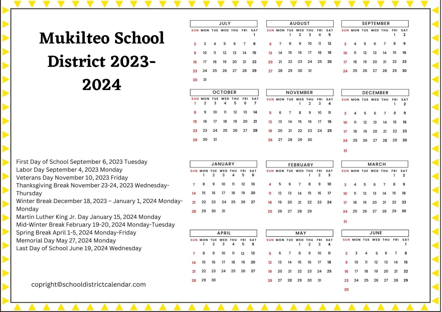 Mukilteo School District Calendar Holidays 2023 2024