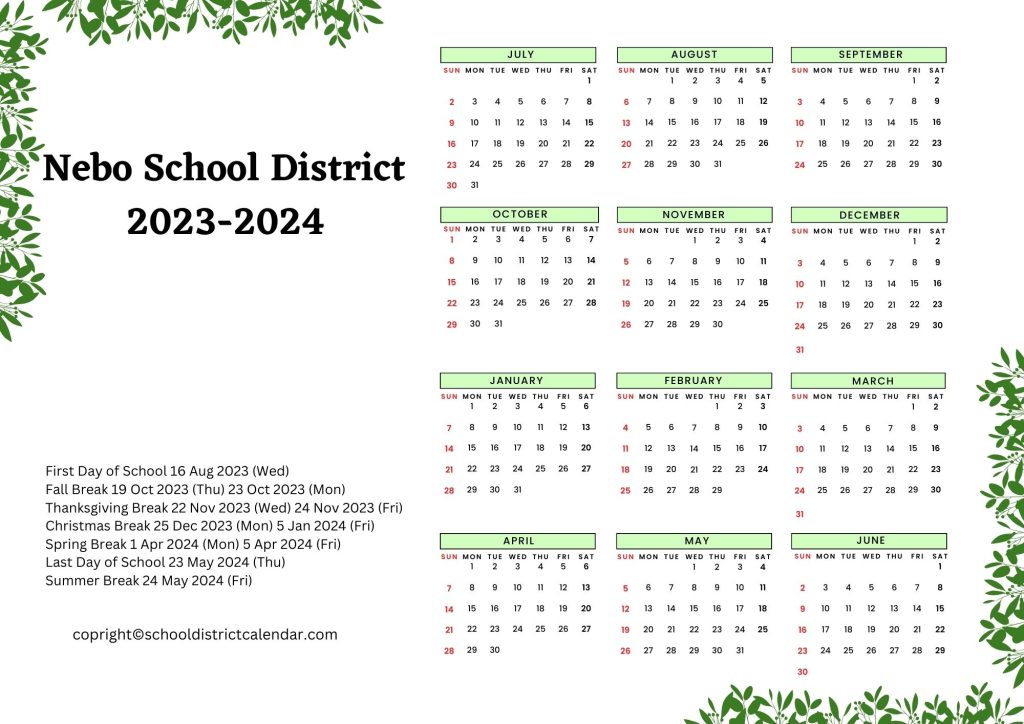 Nebo County school district calendar