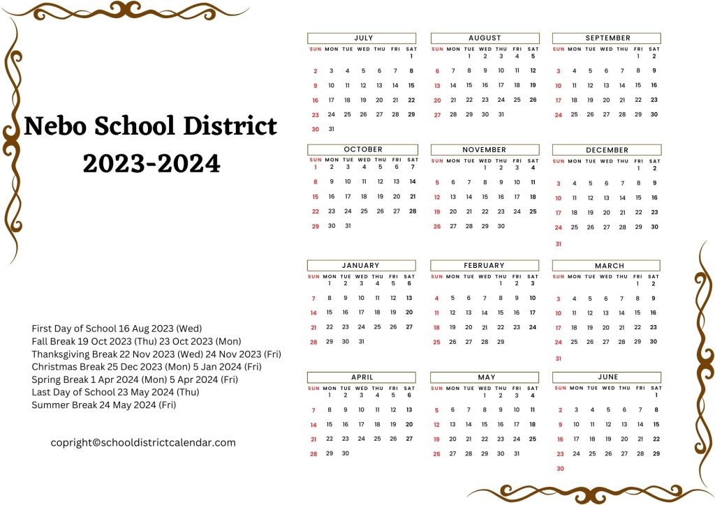 Nebo School District Calendar