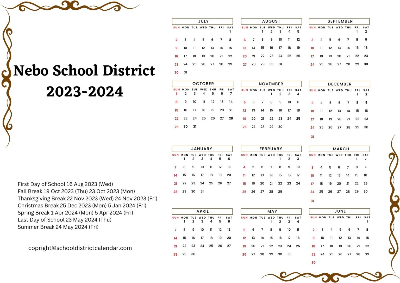 Nebo School District Calendar Holidays 20232024