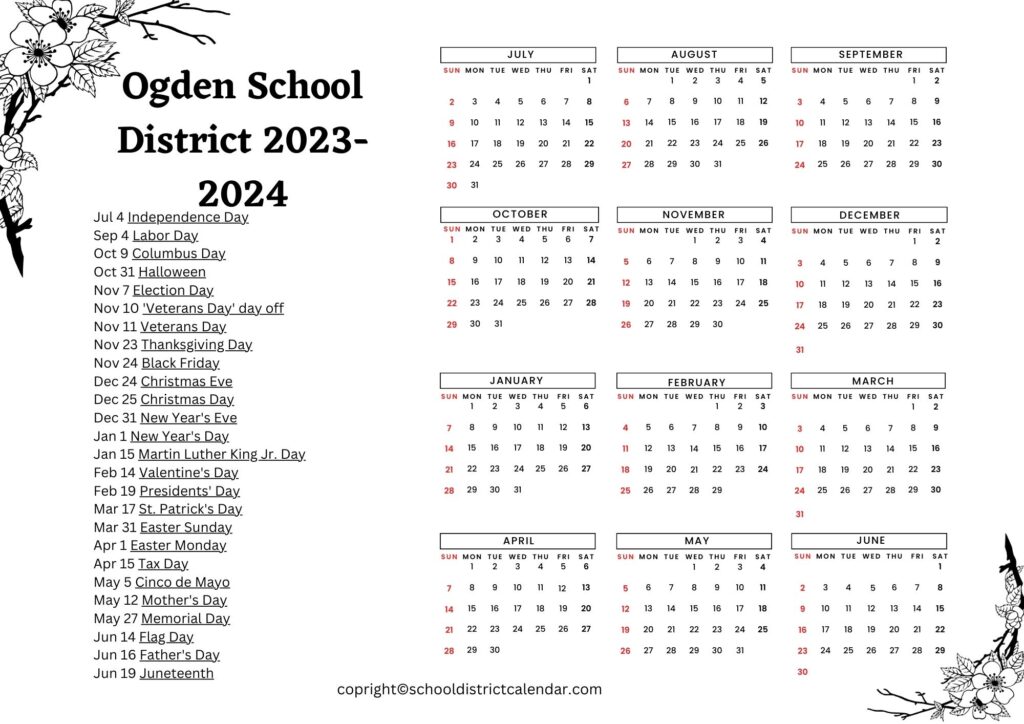 Ogden School District Calendar