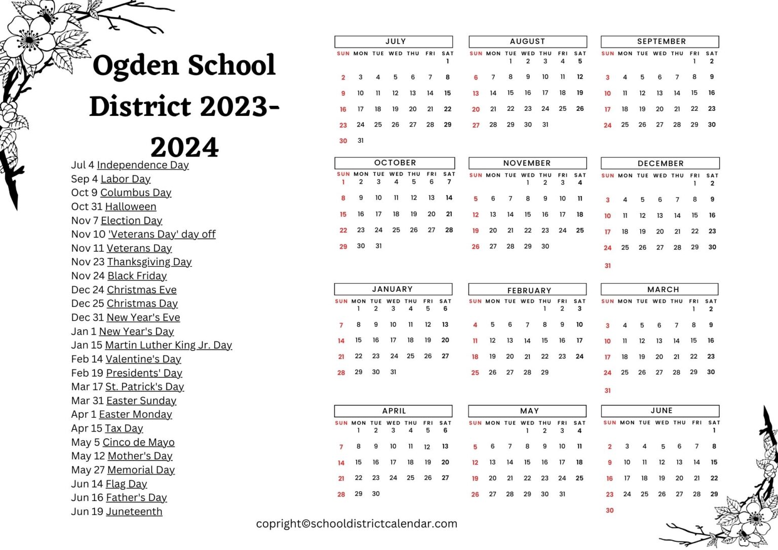 Ogden School District Calendar Holidays 20232024