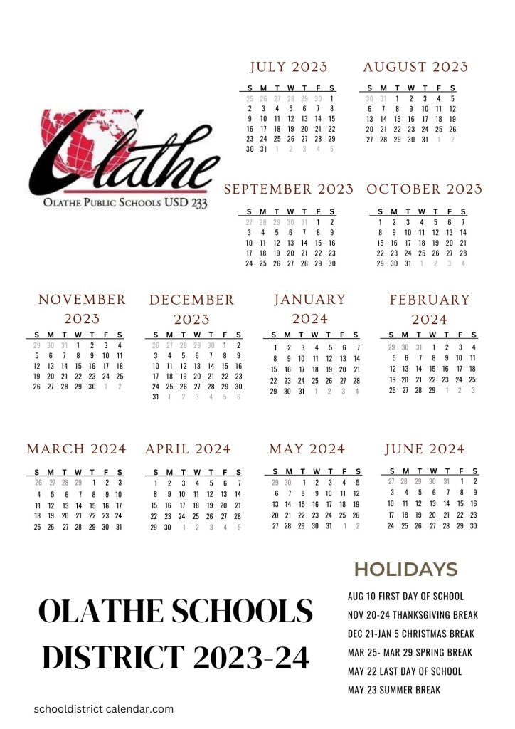 Olathe County School District Holiday Calendar