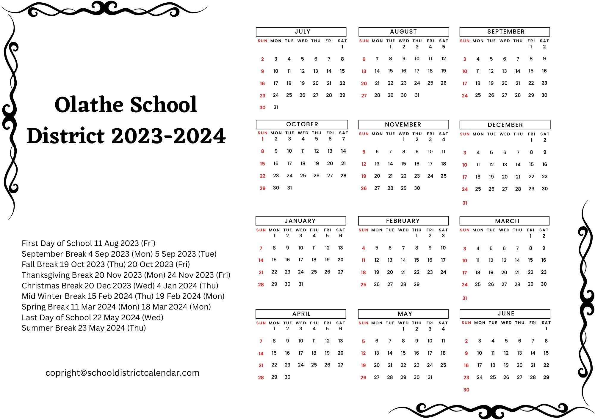 Olathe School District Calendar Holidays 20232024