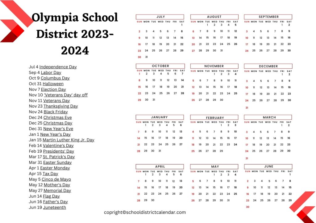 Olympia Public Schools Calendar