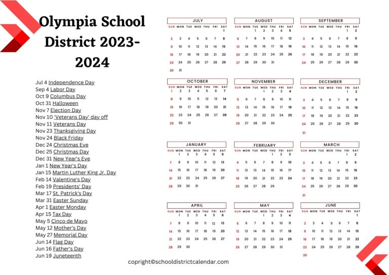 Olympia School District Calendar Holidays 20232024