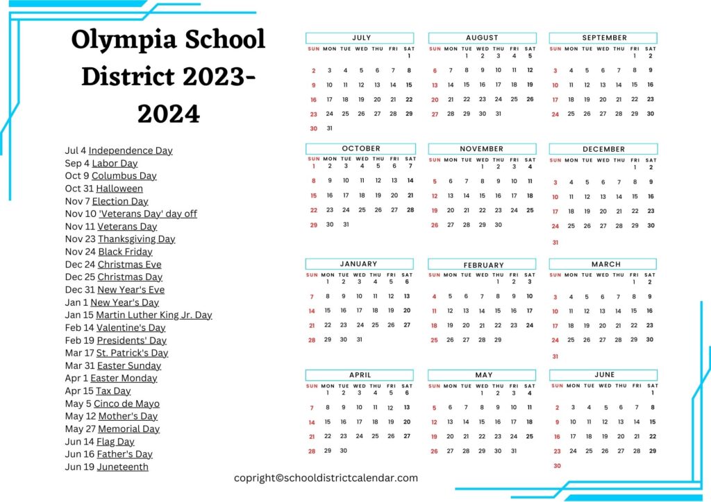 Olympia School District Calendar