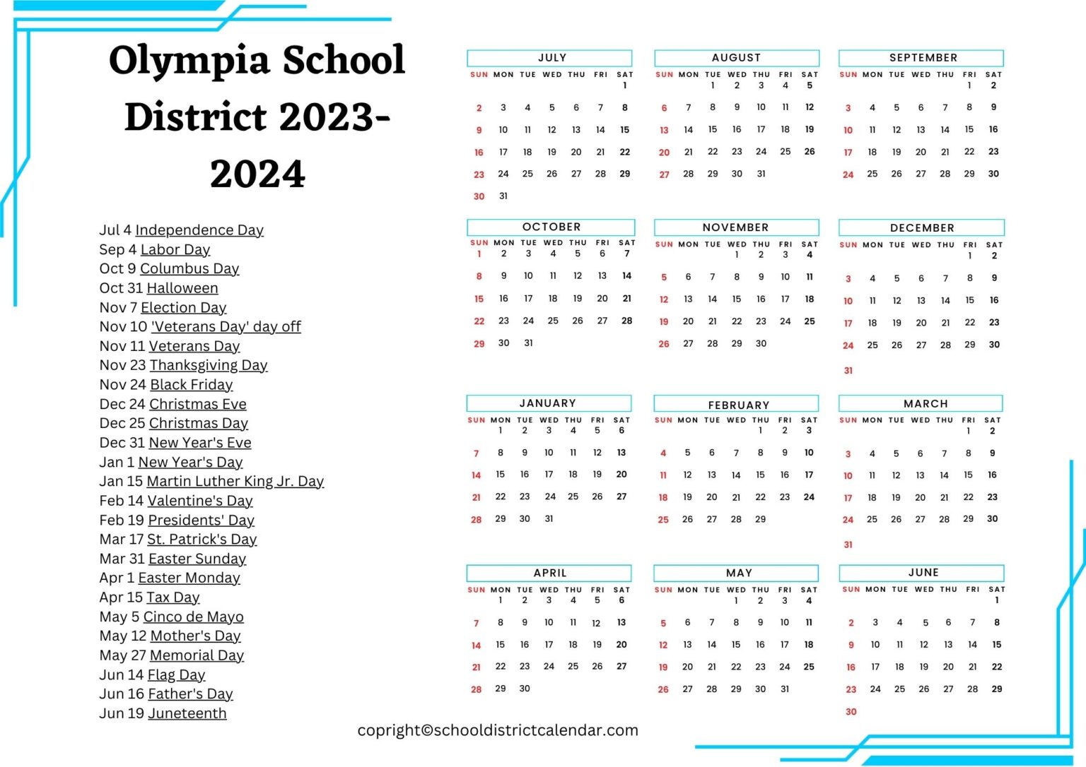 Olympia School District Calendar Holidays 20232024